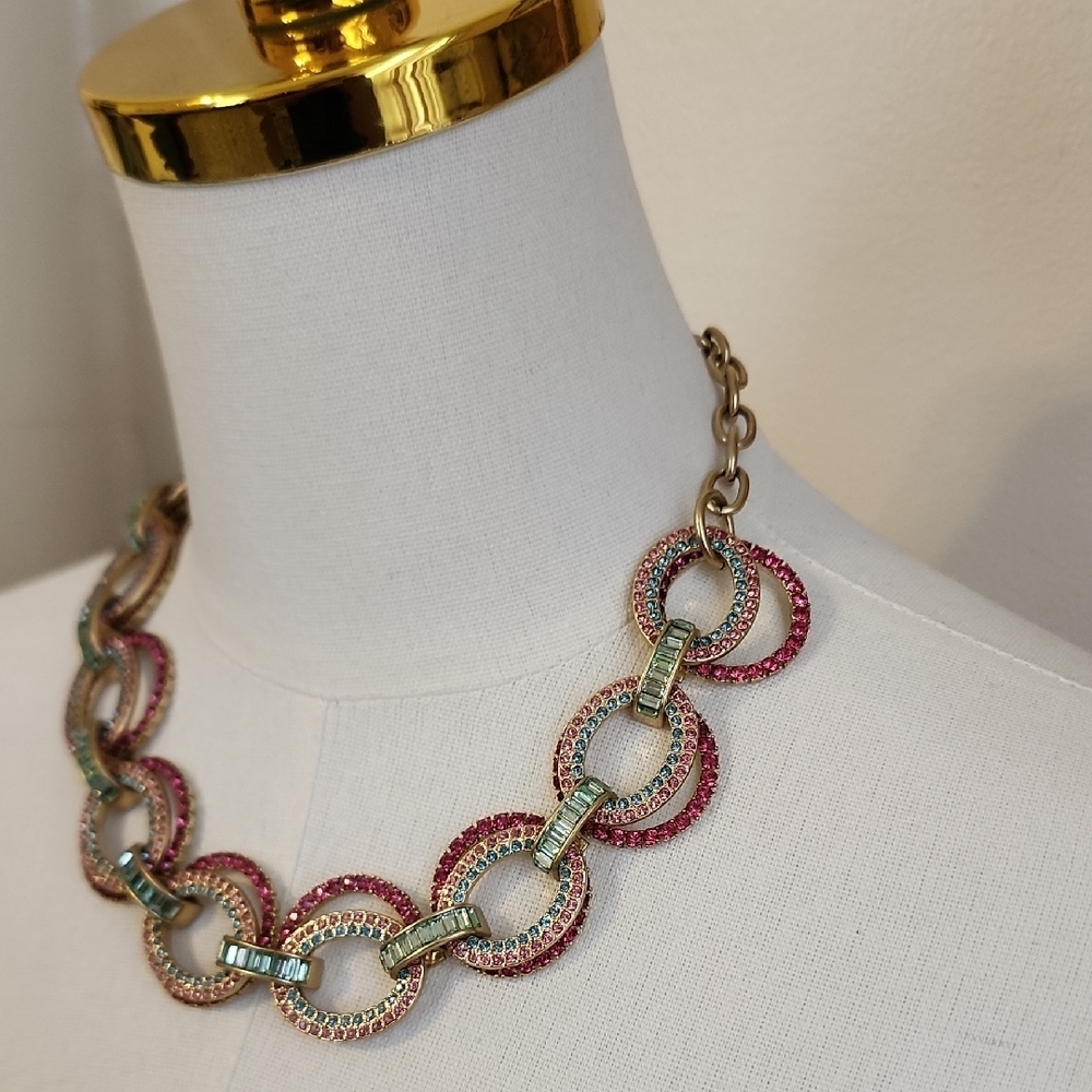 J. Crew Multicolor Rhinestone Chain Statement Necklace Adjustable - Picture 2 of 7